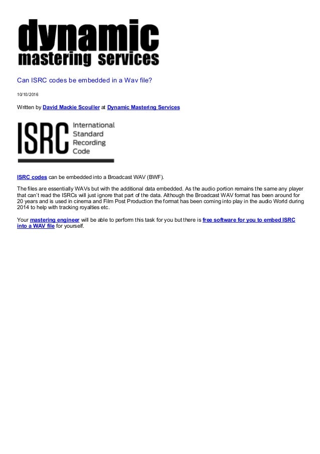 Can Isrc Codes Be Embedded In A Wav File