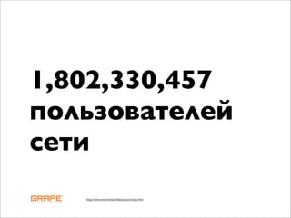1,802,330,457
пользователей
сети
   http://www.internetworldstats.com/stats.htm
 