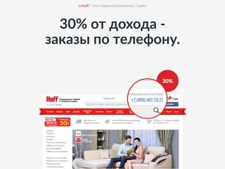 30% от дохода -­‐  
заказы по телефону.
о hoﬀ / что такое коллтрекинг / кейс
30%
 