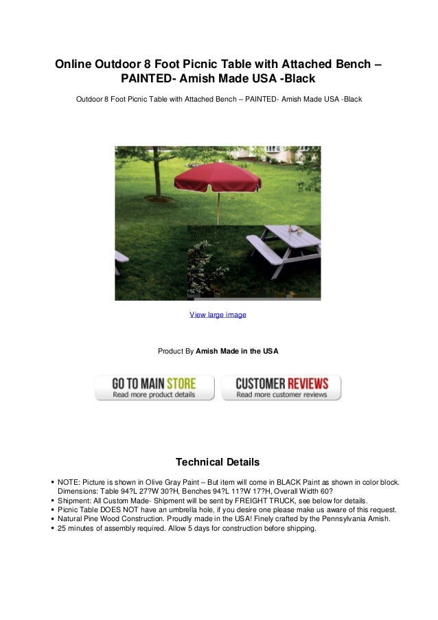 Online Outdoor 8 Foot Picnic Table With Attached Bench Painted Ami