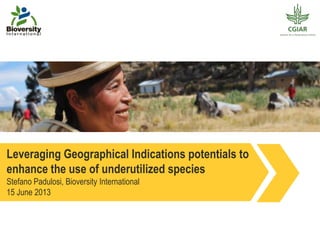 Leveraging Geographical Indications potentials to
enhance the use of underutilized species
Stefano Padulosi, Bioversity International
15 June 2013
 