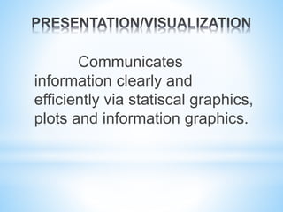 Communicates
information clearly and
efficiently via statiscal graphics,
plots and information graphics.
 