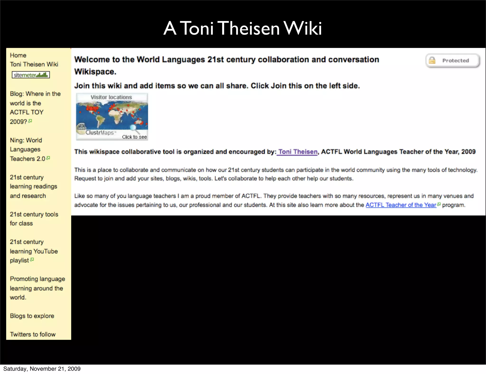 A Toni Theisen Wiki




Saturday, November 21, 2009
 