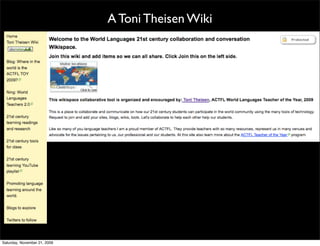 A Toni Theisen Wiki




Saturday, November 21, 2009
 
