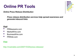 Online PR Tool
Online Press Kit

Hosting of your complete online press kit

•   Add page to your website “media” or “press...