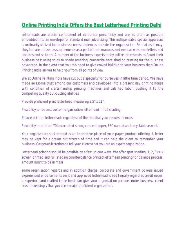 online printing india offers the best letterhead printing delhi