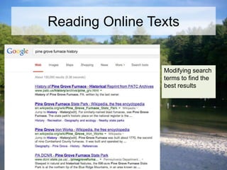 Reading Online Texts

Modifying search
terms to find the
best results

 
