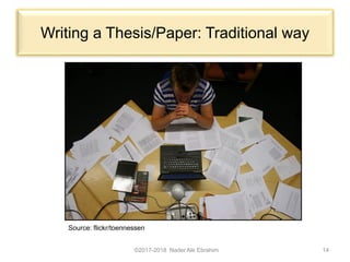 Writing a Thesis/Paper: Traditional way
©2017-2018 Nader Ale Ebrahim 14
Source: flickr/toennessen
 