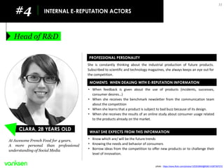 #4 
INTERNAL E-REPUTATION ACTORS 
Head of R&D 
31 
She is constantly thinking about the industrial production of future pr...