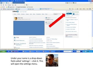 Under your name is a drop-down field called ‘settings’ – click it. This will open the settings menu.