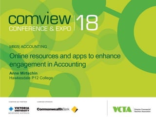 MB05| ACCOUNTING
Online resources and apps to enhance
engagement in Accounting
Anne Mirtschin
Hawkesdale P12 College
 