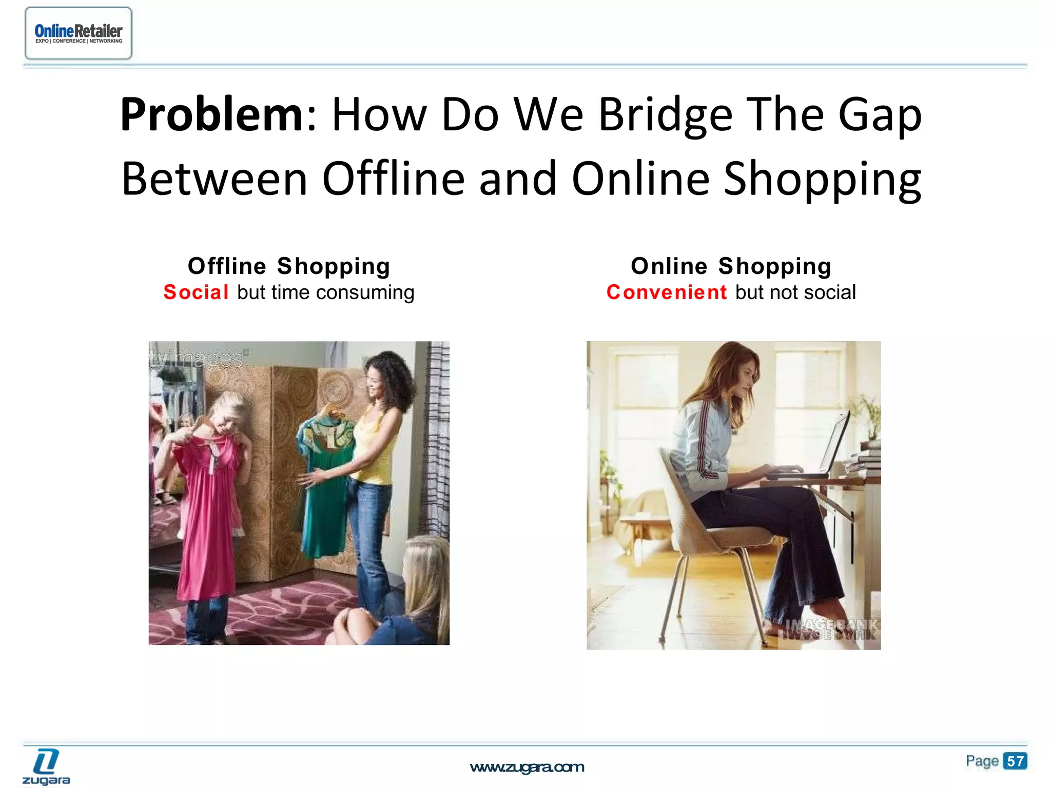 Problem : How Do We Bridge The Gap Between Offline and Online Shopping Offline Shopping Social  but time consuming Online Shopping Convenient  but not social 