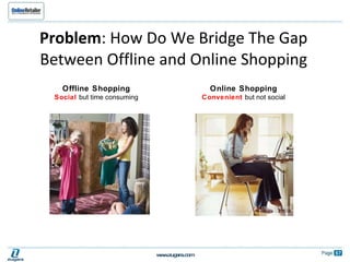 Problem : How Do We Bridge The Gap Between Offline and Online Shopping Offline Shopping Social  but time consuming Online Shopping Convenient  but not social 