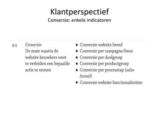 Klantperspectief
Conversie: enkele indicatoren
 