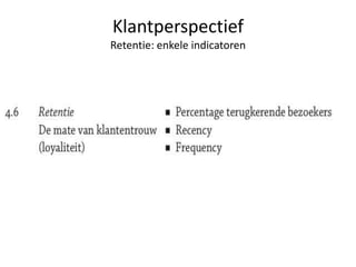 Klantperspectief
Retentie: enkele indicatoren
 