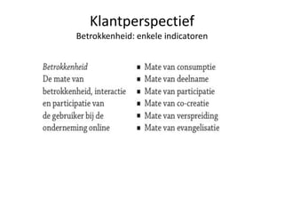 Klantperspectief
Betrokkenheid: enkele indicatoren
 
