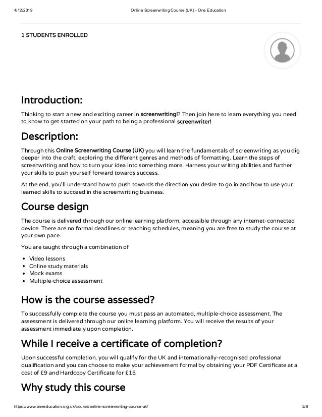Screenwriting short course picture