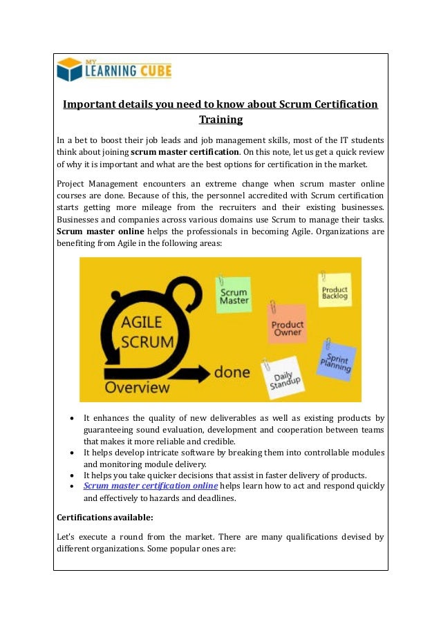 Online Scrum Master Certification Mylearningcube Important Details You Need To Know About Scrum Certification Training In A Bet To Boost Their