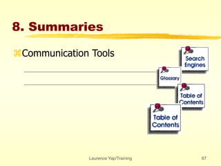 Laurence Yap/Training 87
8. Summaries
Communication Tools
 