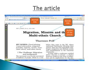 The articleJournal titleArticle titleAuthor of the article