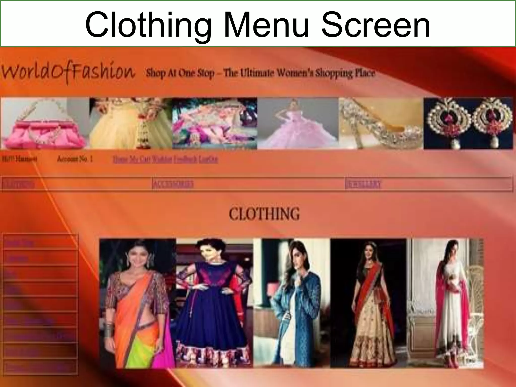 Clothing Menu Screen
 