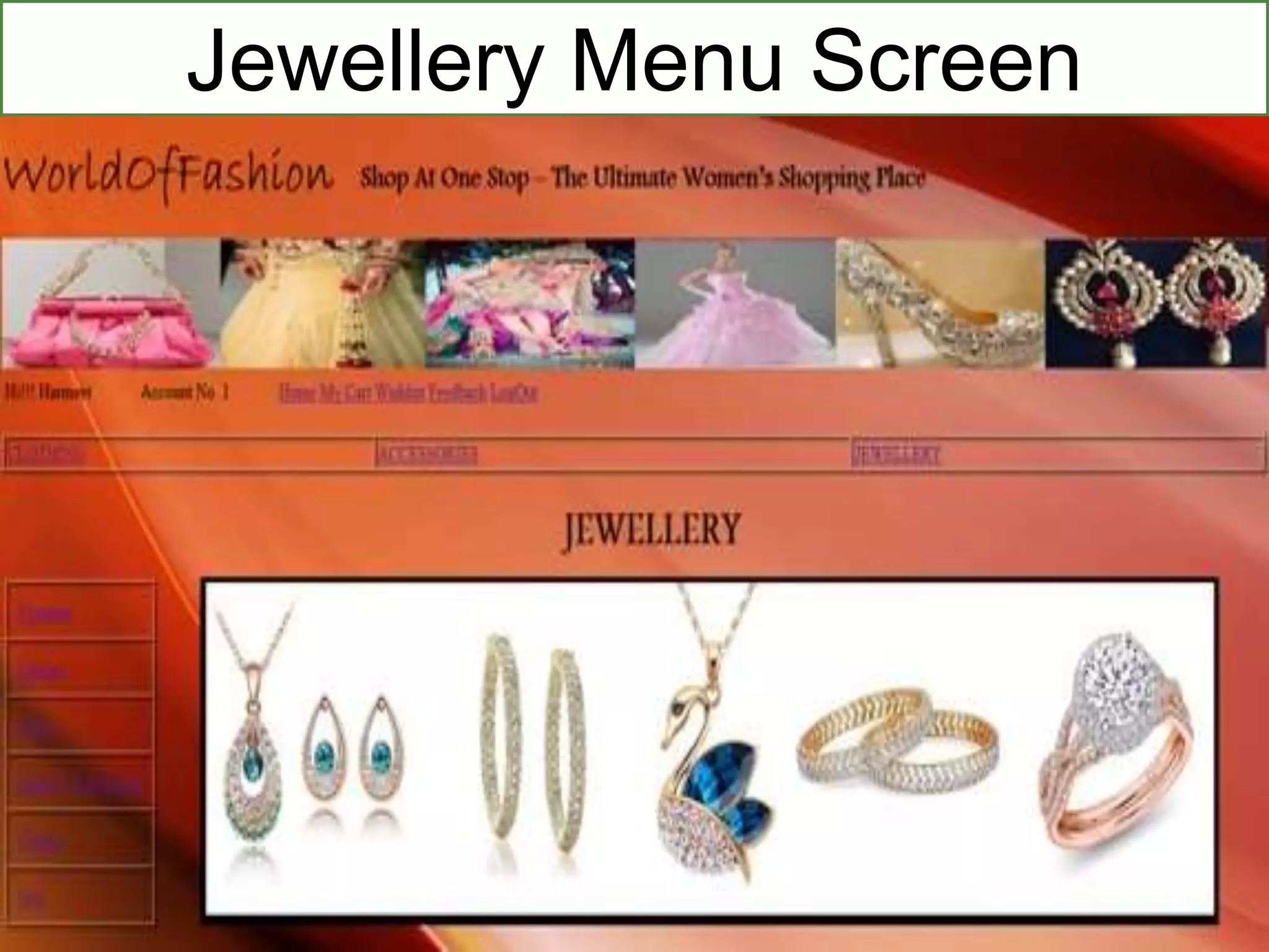 Jewellery Menu Screen
 