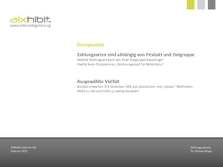 # 7 — Kunde vs. HändlerAIXhibit Internet KGFebruar 2011Zahlungssytemefür Online-Shops