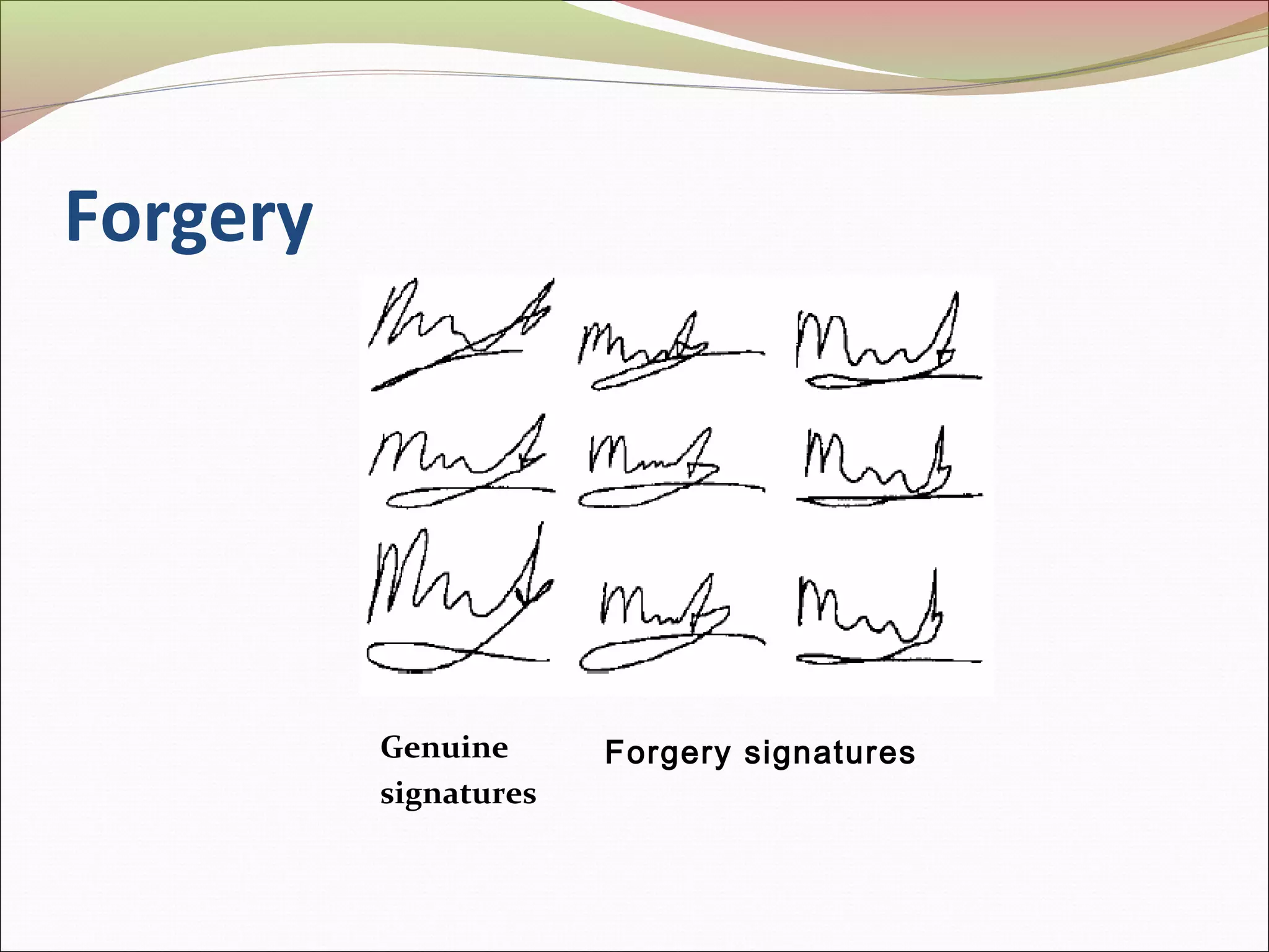 Forgery




          Genuine      Forgery signatures
          signatures
 