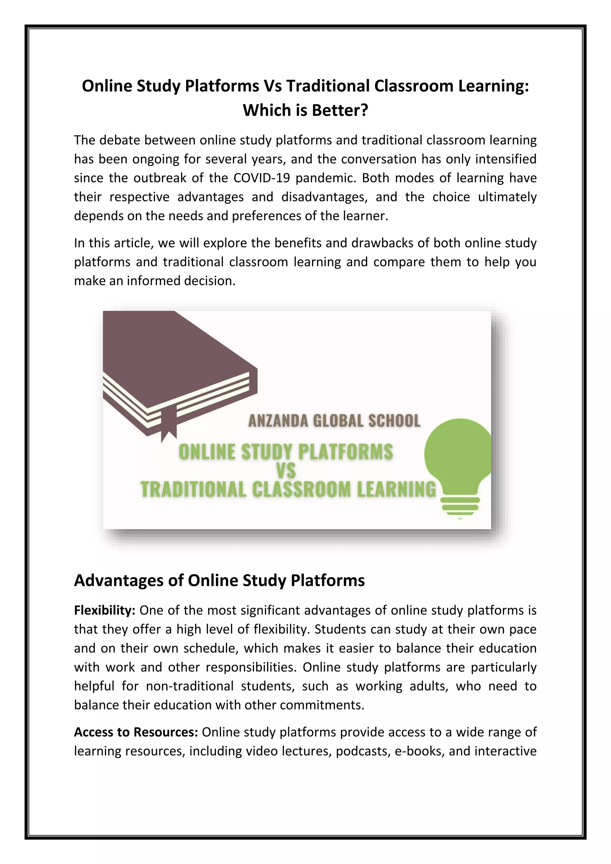 Online Study Platforms Vs Traditional Classroom Learning Pdf Online Study Platforms Vs Traditional Classroom Learning Pdf
