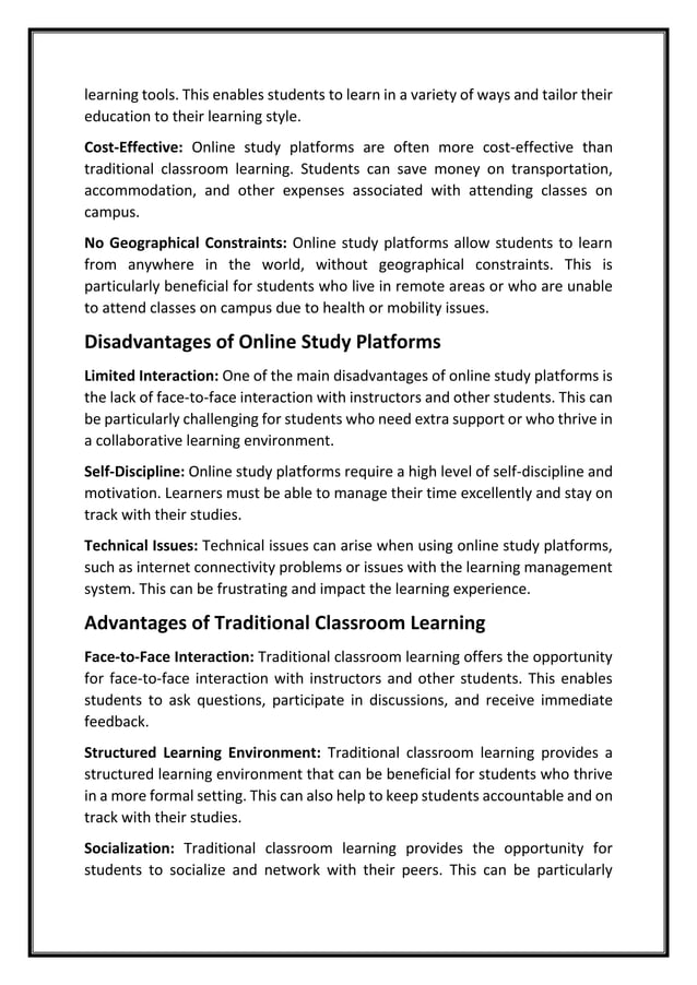 Online Study Platforms Vs Traditional Classroom Learning Pdf Online Study Platforms Vs Traditional Classroom Learning Pdf