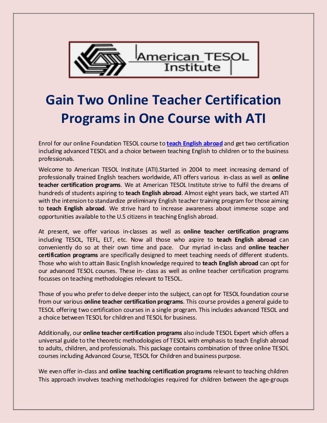 Online teacher certification programs