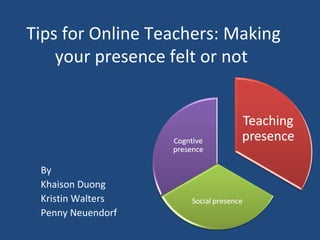 Tips for Online Teachers: Making your presence felt or not  By Khaison Duong Kristin Walters Penny Neuendorf 