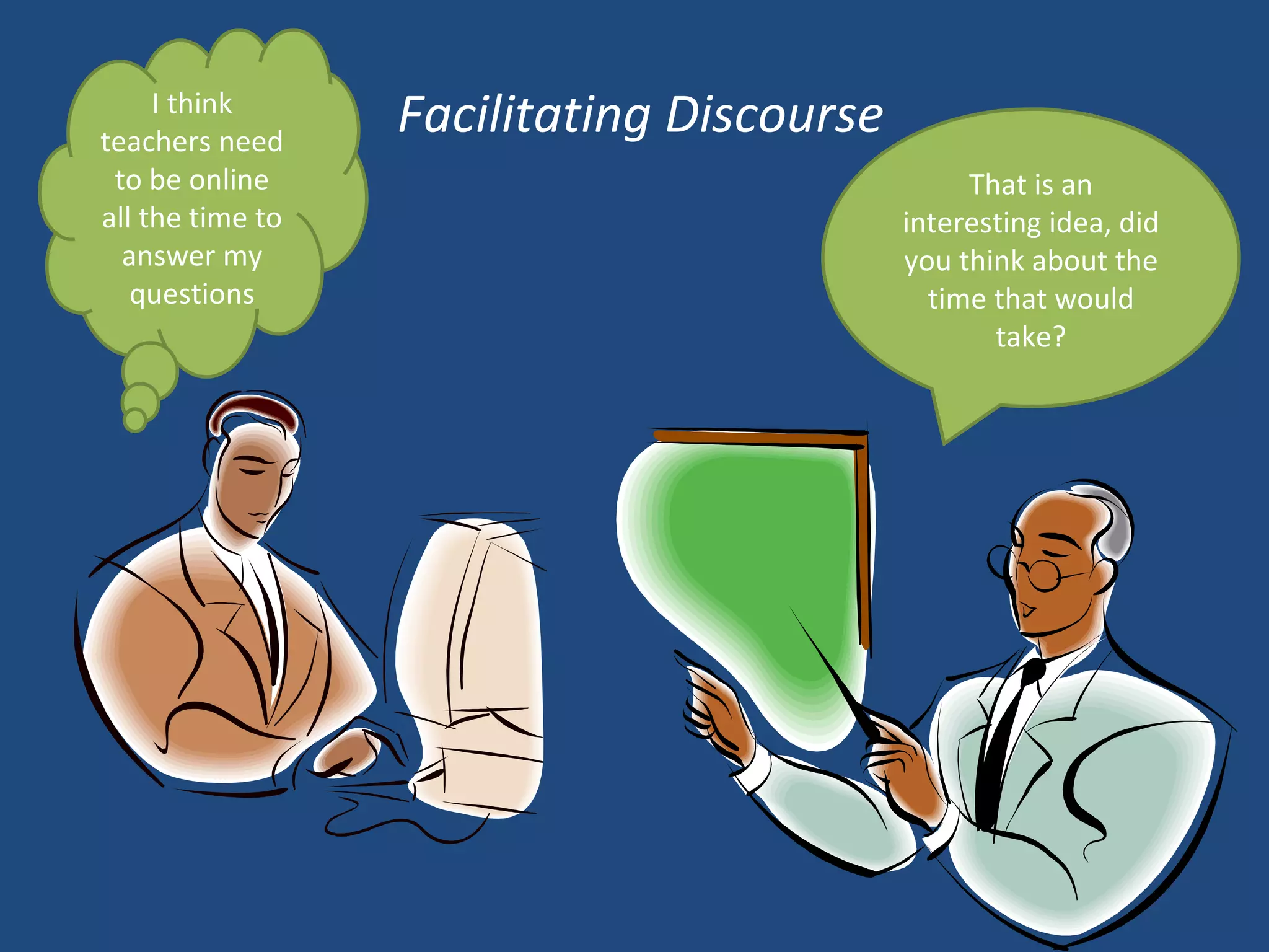 Facilitating Discourse That is an interesting idea, did you think about the time that would take I think teachers need to be online all the time to answer my questions 
