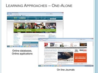 Learning Approaches – One-AloneOn line JournalsOnline databases, Online applications