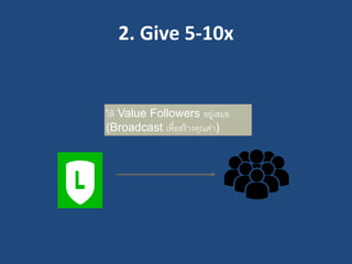 2. Give 5-10x
ให้ Value Followers อยู่เสมอ
(Broadcast เพื่อสร้างคุณค่า)
 