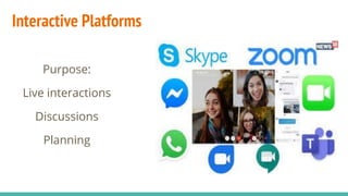 Interactive Platforms
Purpose:
Live interactions
Discussions
Planning
 