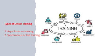• Asynchronous training
• such as e-learning courses,
videos, and facilitated discussion
forums, that people can access
wh...