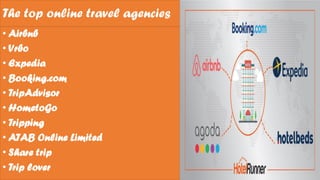 The top online travel agencies
• Airbnb
• Vrbo
• Expedia
• Booking.com
• TripAdvisor
• HometoGo
• Tripping
• ATAB Online Limited
• Share trip
• Trip lover
 