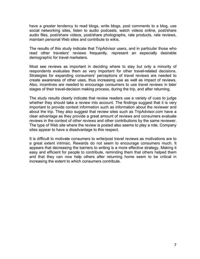 Online travel review study