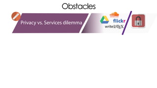 Obstacles
Privacy vs. Services dilemma
 