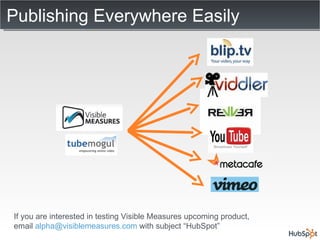 Publishing Everywhere Easily If you are interested in testing Visible Measures upcoming product, email  [email_address]  with subject “HubSpot” 