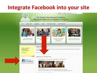 Integrate	
  Facebook	
  into	
  your	
  site	
  
 