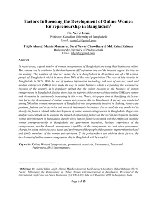 Factors Influencing the Growth of Online Women Entrepreneurship in ...