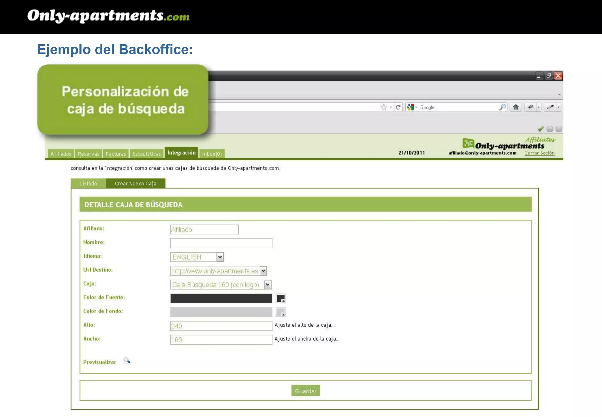 Ejemplo del Backoffice: