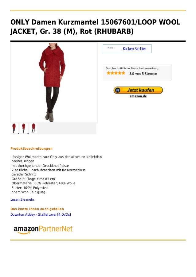 Only Damen Kurzmantel Loop Wool Jacket Gr 38 M Rot Rhu
