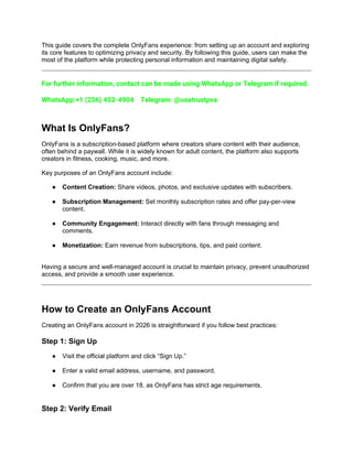 Buy OnlyFans Accounts : Setup, Features & Privacy:Guide 2026 | DOCX