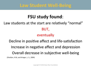 FSU	
  study	
  found:	
  
Law	
  students	
  at	
  the	
  start	
  are	
  rela9vely	
  “normal”	
  	
  
BUT,	
  	
  
even...