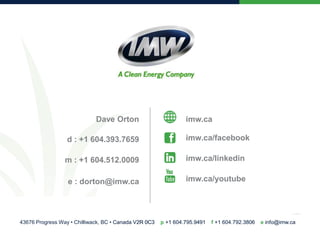 43676 Progress Way • Chilliwack, BC • Canada V2R 0C3 p +1 604.795.9491 f +1 604.792.3806 e info@imw.ca
imw.ca
imw.ca/facebook
imw.ca/linkedin
imw.ca/youtube
43676 Progress Way • Chilliwack, BC • Canada V2R 0C3 p +1 604.795.9491 f +1 604.792.3806 e info@imw.ca
Dave Orton
e : dorton@imw.ca
d : +1 604.393.7659
m : +1 604.512.0009
 
