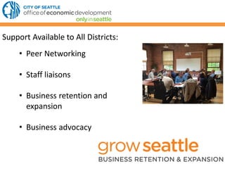 Support Available to All Districts:
• Peer Networking
• Staff liaisons
• Business retention and
expansion
• Business advocacy
 