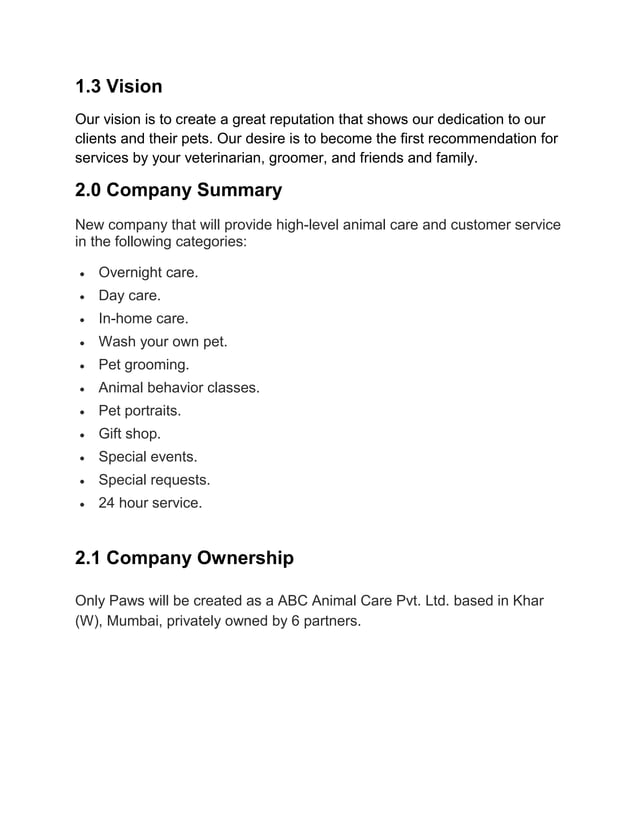 Only paws business plan